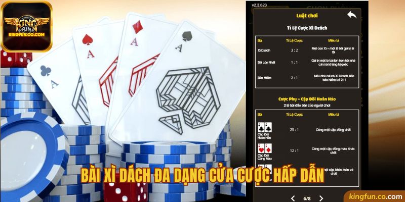 Bài xì dách đa dạng cửa cược hấp dẫn