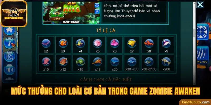 Mức thưởng cho loài cơ bản trong game Zombie Awaken